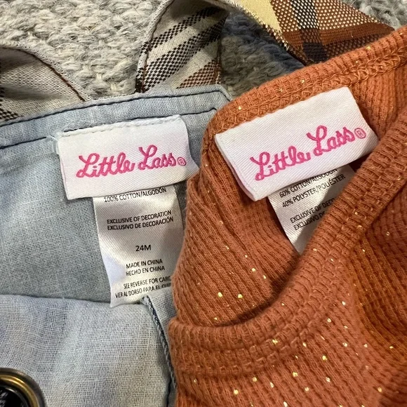 Little Lass 24M Toddler Girl Plaid Denim Pinafore Dress w/ Rust Sparkle Bodysuit - Picture 5 of 6